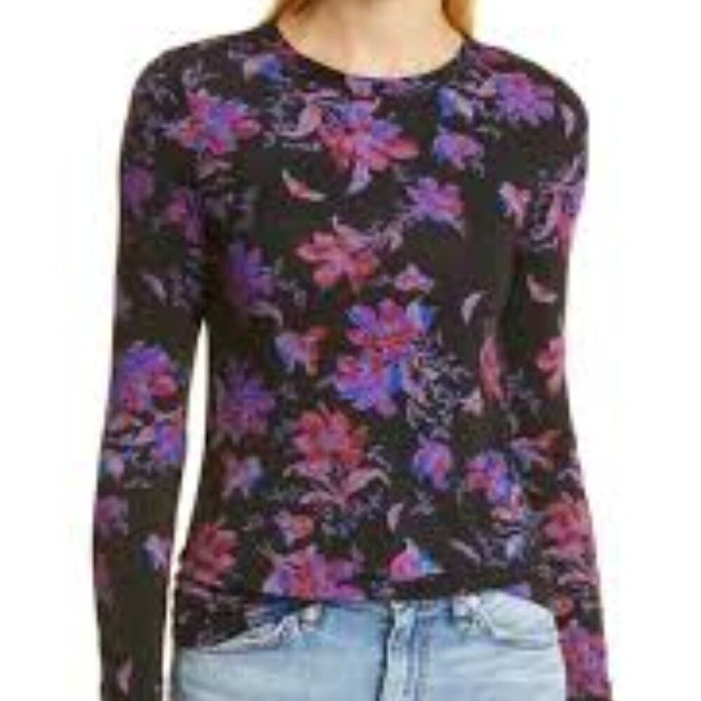 Rag & Bone Sabeen Long Sleeve Floral Print Top In Sheer Fabrication Size Small